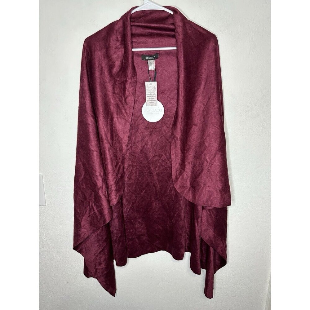 Demdaco Wine Red Suede Flowy Open Front Tunic Vest One Size